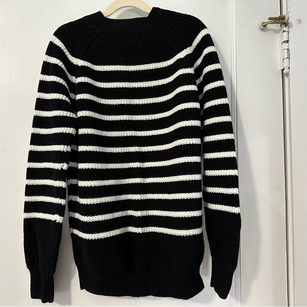Amour Vert Layla Organic Cotton Sweater Black IvoryStripe Women’s Small